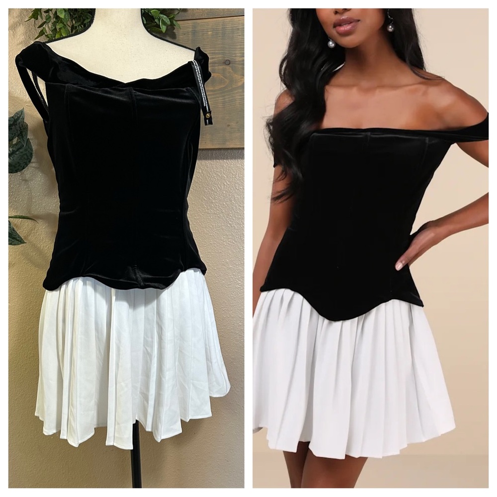 extro&vert Savannah Black and White Off-the-Shoulder Mini Dress